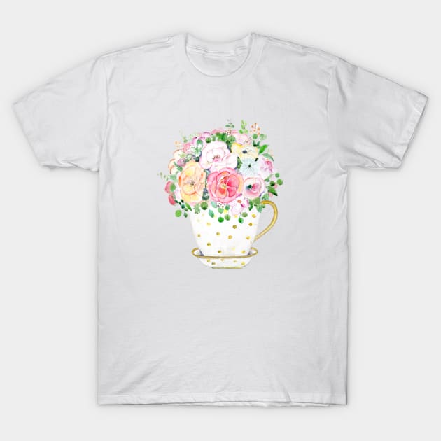 Flowers in a cup watercolor T-Shirt by colorandcolor